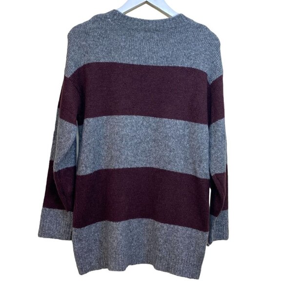 H&M L.o.g.g. Womens Sweater Small Gray Maroon Varsity Stripe NWT Acrylic Blend - Picture 4 of 8